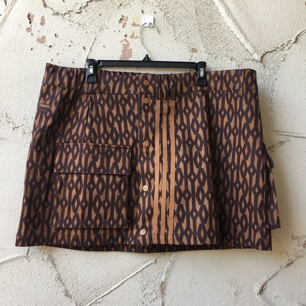 RARE NWT IVY PARK x Adidas Monogram Cargo Mini Skirt Brown Tan Size 1X - Picture 9 of 13